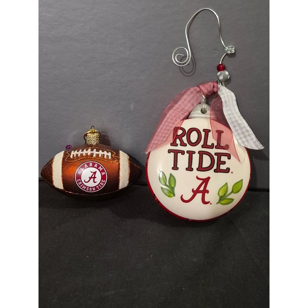 Set of 2 Alabama Christmas Ornaments Roll Tide & Crimson Tide